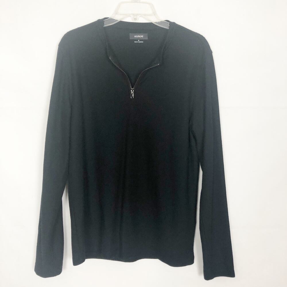 Alfani Men's 1/4 Zip Black Pullover Knit Sweater M